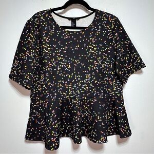 H&M Multicolor Polka Dot Peplum Top | Textured Waffle Knit | Size L